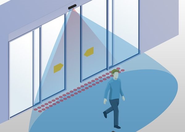 Illustration of an automatic door sensor detection area