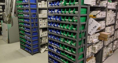 Photo of inventory shelves in a warehouse