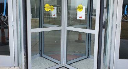 Photo of a new security revolving door entrance